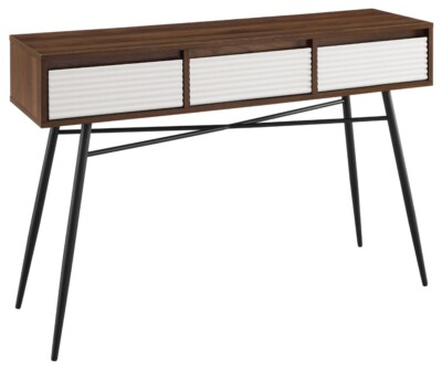 Walker Edison moderner geriffelter Flurtisch mit 3 Schubladen, dunkler Nussbaum