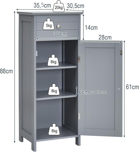 Mobiletto Bagno Salvaspazio, Mobiletto Multiuso in Legno 35,5 x 30,5 x 88cm, Mob - Foto 3 di 7