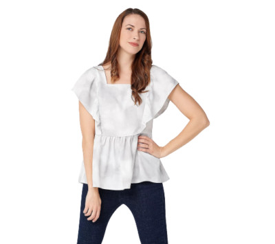 Effortless Style by Du Jour Tie-Dye Ruffle Blouse in Grey Choose Size