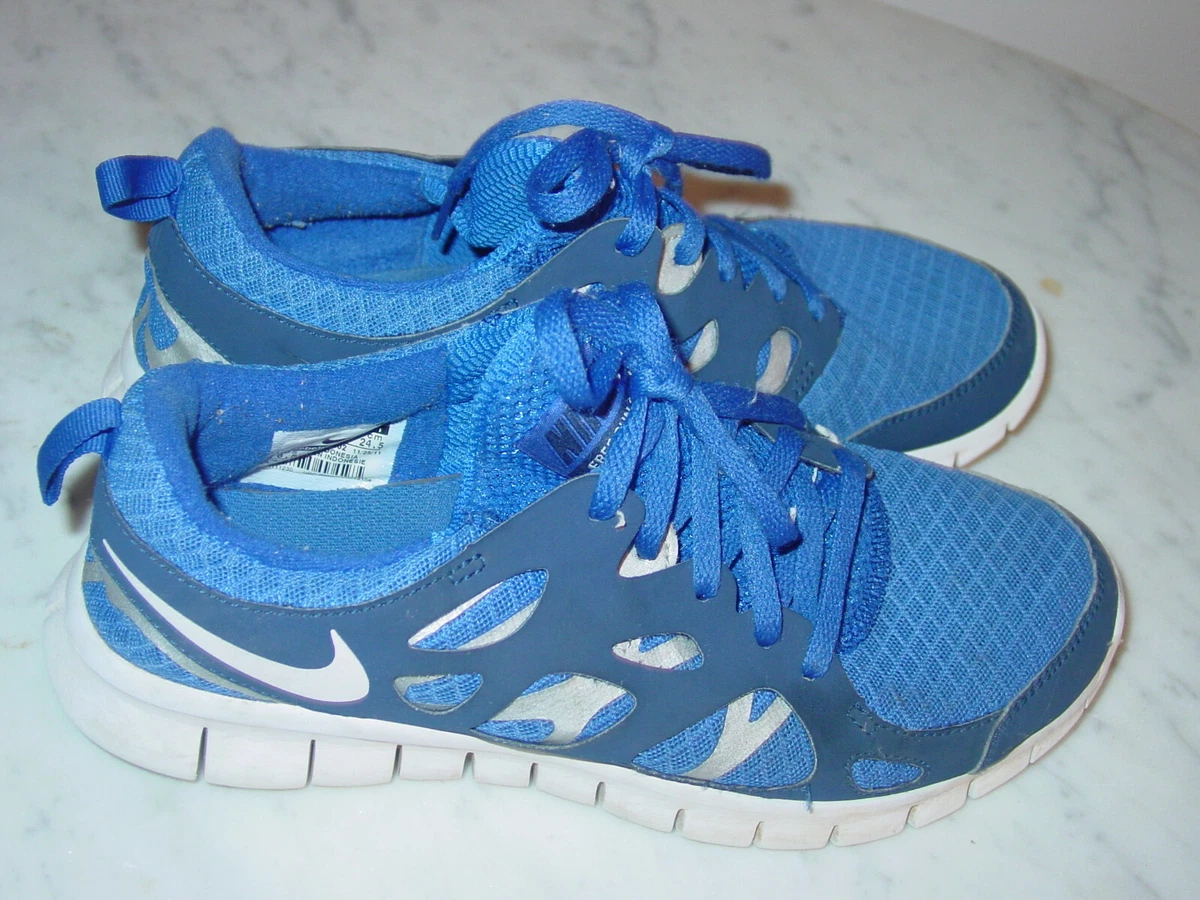 2011 Nike Free Run+ 2 Bright Blue/White/Metallic Youth Shoes! Size |