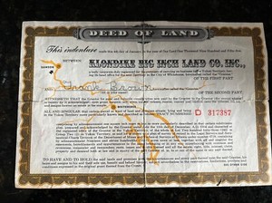 1954 Klondike Big Inch Land Co In Deed Of Land - one square inch in size