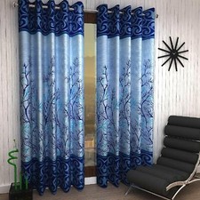 2 Piece - Dry Tree Print Eyelet Grommet Door Window Curtains Set 5 7 9 Feet Blue