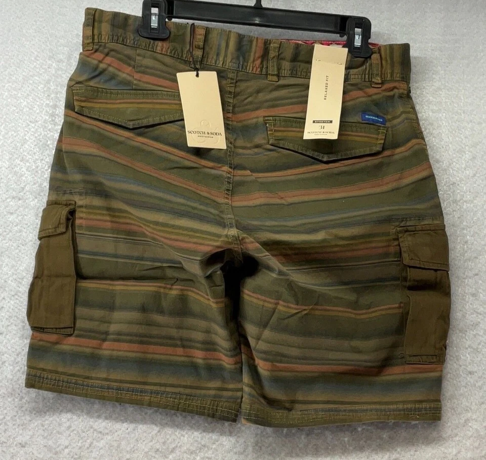 Pantalones Cortos Carga Scotch & Soda Para Hombre Talla 31 Marrón Rayas Bolsillo Calce Relajado Elastizados Foto 3 de 4