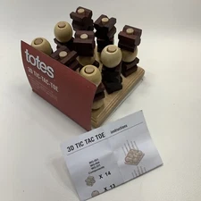 Totes 3D Wooden Tic Tac Toe Game Brain Teaser 