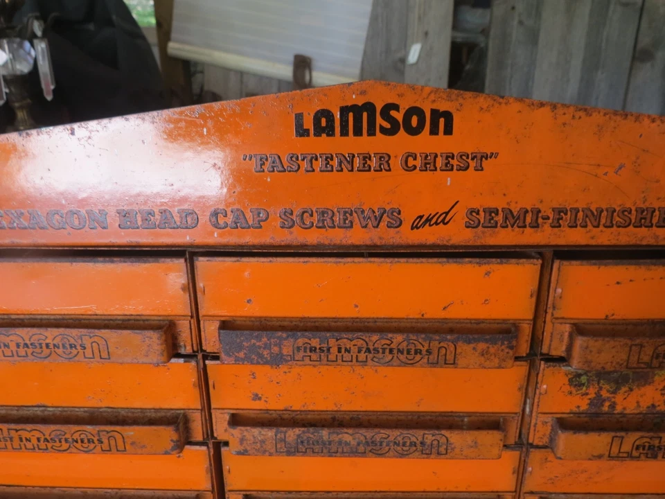 复古 1940 年代 Lamson 紧固件箱子广告柜带抽屉 - 罕见 — 第 2/4 张图片