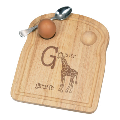 Buchstabe G steht für Giraffe Frühstück Dippy Eierbecher Brett Alphabet Tier