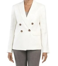 ELIE TAHARI Linen Double-breasted Blazer In Soft White Size 8 345.00 NWT