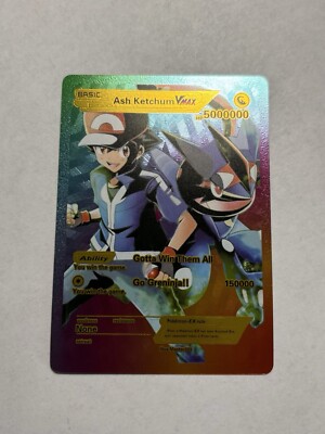 Ash Ketchum Vmax HP 50,000,000 Weakness NONE Rainbow Foil Fan Art Card  Mint/NM