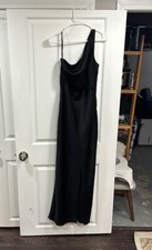 PREOWNED BHLDN Dylan One Shoulder Satin Gown, Black, 4 (US)