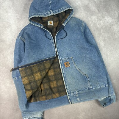 Vintage Carhartt Denim Hooded Active Jacket X-large J139 | eBay