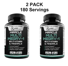 MEGAV-1 Multivitamin Tablets - Daily Vitamin Minerals with Probiotics - 2 Pack