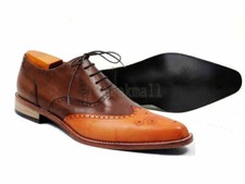 Handmade Men's Leather Brown Brogues Toe Oxfords Lace Up Men Stylish Shoes-199
