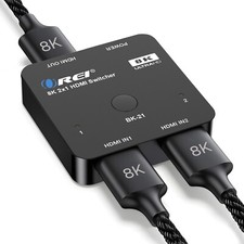 OREI 2x1 HDMI Switcher W/ Audio Out: 2-In 1-Out, UltraHD 8K, EDID BK-21 