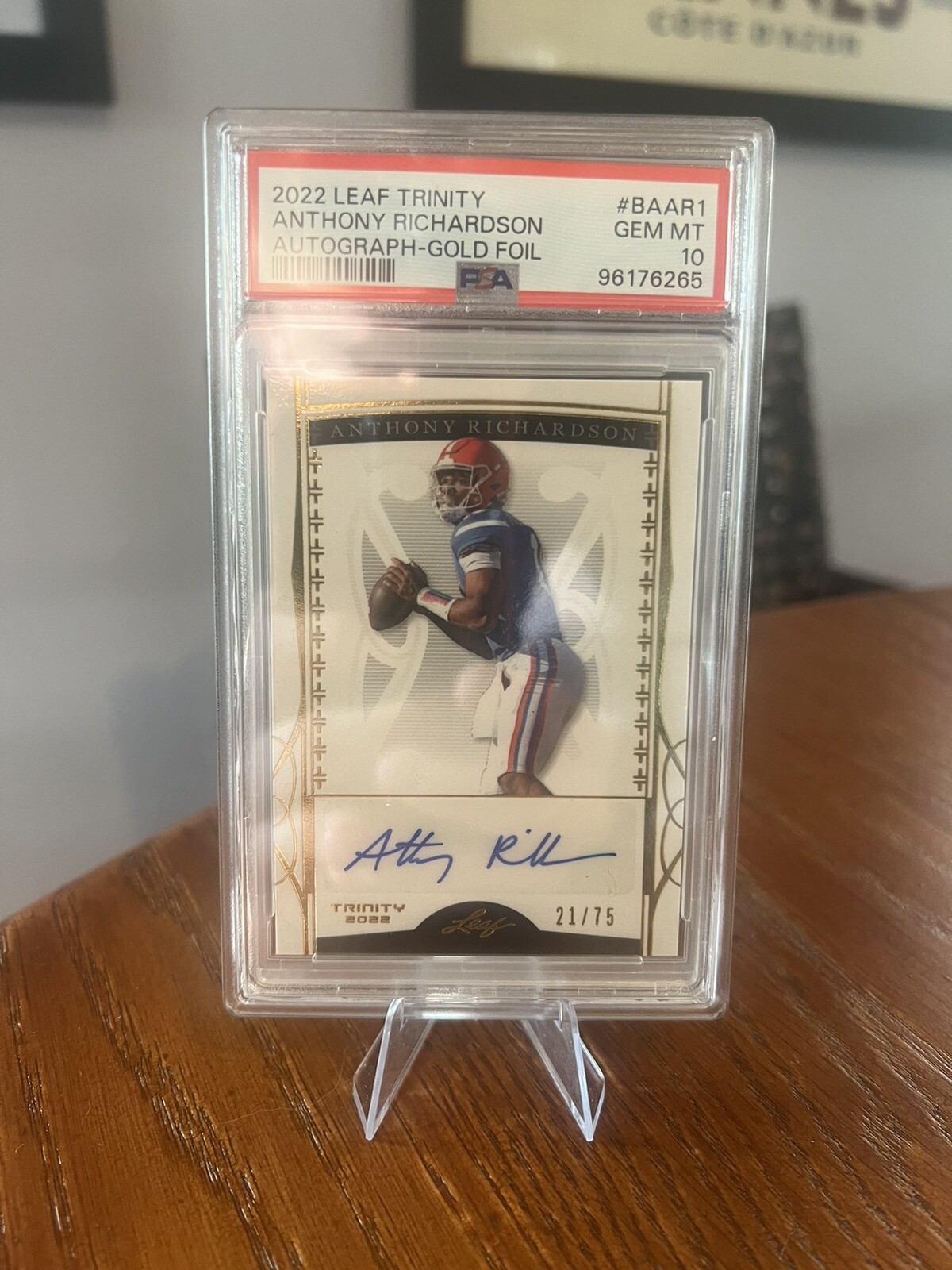 2022 Leaf Trinity Gold Foil Anthony Richardson #BAAR1 AUTO /75 PSA 10