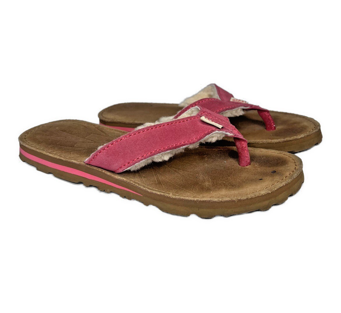 UGG Tasmina Suede Flip Flops Tan Pink Sandals Thongs Youth Girls