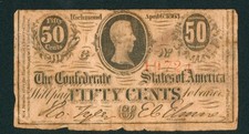 50¢ 1863 Confederate States of America ** DAILY CURRENCY AUCTIONS