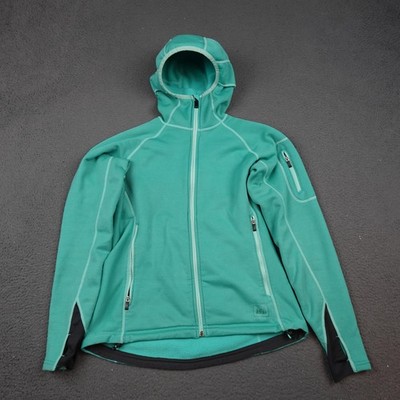 REI Jacket Womens Small Teal Polartec Wind Pro Hooded Full Zip Fleece Jacket