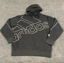 Adidas Hoodie Mens Medium Black Pullover Sweatshirt Big Logo Graphic Pockets