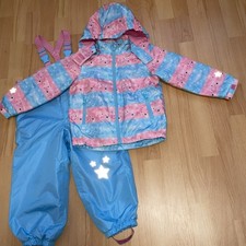 impidimpi Regenanzug Gr.98/104 Regenhose Regenjacke Rosa Blau Feece gefütter TOP