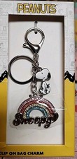Peanuts Snoopy Clip On Bag Charm Rainbow Rhinestones Keychain