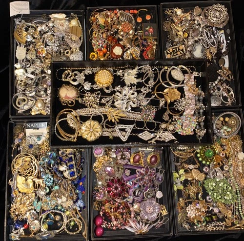 7 Trays Of 350+ Pieces Total  All Wearable Vintage To modern Costume Jewelry