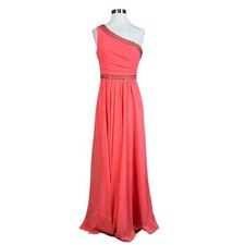 BCBGMAXAZRIA Women's Formal Dress Size 6 Coral Pink One Shoulder Beaded Chiffon