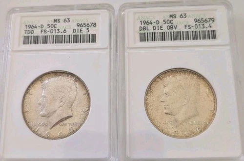1964-D Kennedy Silver Half Dollar ANACS MS63 DDO And TDO FS-013.4 And...