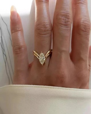 Laborgefertigter Diamant-Solitär-Valentinstagsring 2 kt Marquise-Schliff 14 K Gelbgold FN
