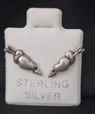 925 Arrow Piercing Double Hearts Earrings