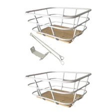 Bike Front Basket Bicycle Cargo Rack Decor Heavy Duty Wooden Base Metal Wire