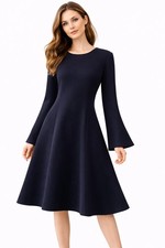 Lafayette 148 New York Pleated A-Line Black MIDI Dress Size M Classic Minimalist