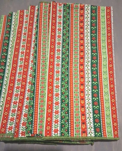 6 Vtg. Cloth Napkins Christmas Holiday Stripe Red White Green 16.5" x 16.5"