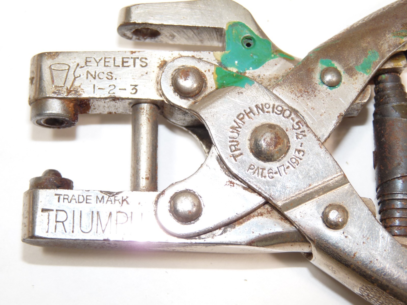 Vintage No. 190 Bernard Triumph 5-1/2” Eyelet Punch Riveting Pliers USA Pat 1913