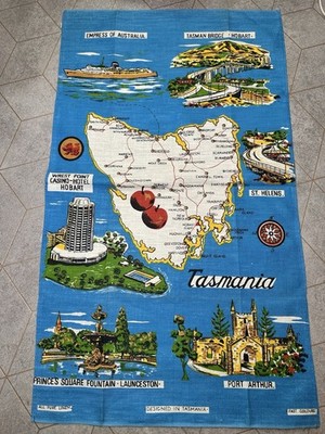 Vintage Tasmanien Karte Souvenir Geschirrtuch Leinen