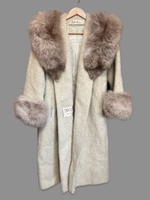 Vintage 1960s Lilli Ann Paris Mohair Wool Swing Coat W/ Fox Fur Medium Large