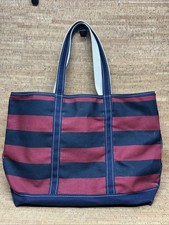 L.L. Bean Boat And Tote USA Made Heavy Zipper Canvas Bag Striped Red Navy NICE