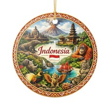 Indonesia Ornament  Ceramic round travel souvenir