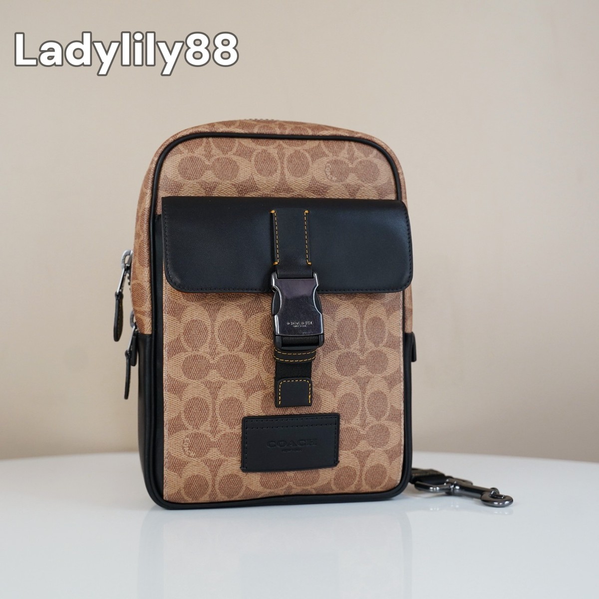 NWT Coach CX880 Track Pack In Signature Canvas Smooth Calf Leather