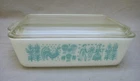 VTG PYREX AMISH BUTTERPRINT 1.5 QT REFRIGERATOR DISH W/LID #0503 TURQUOISE