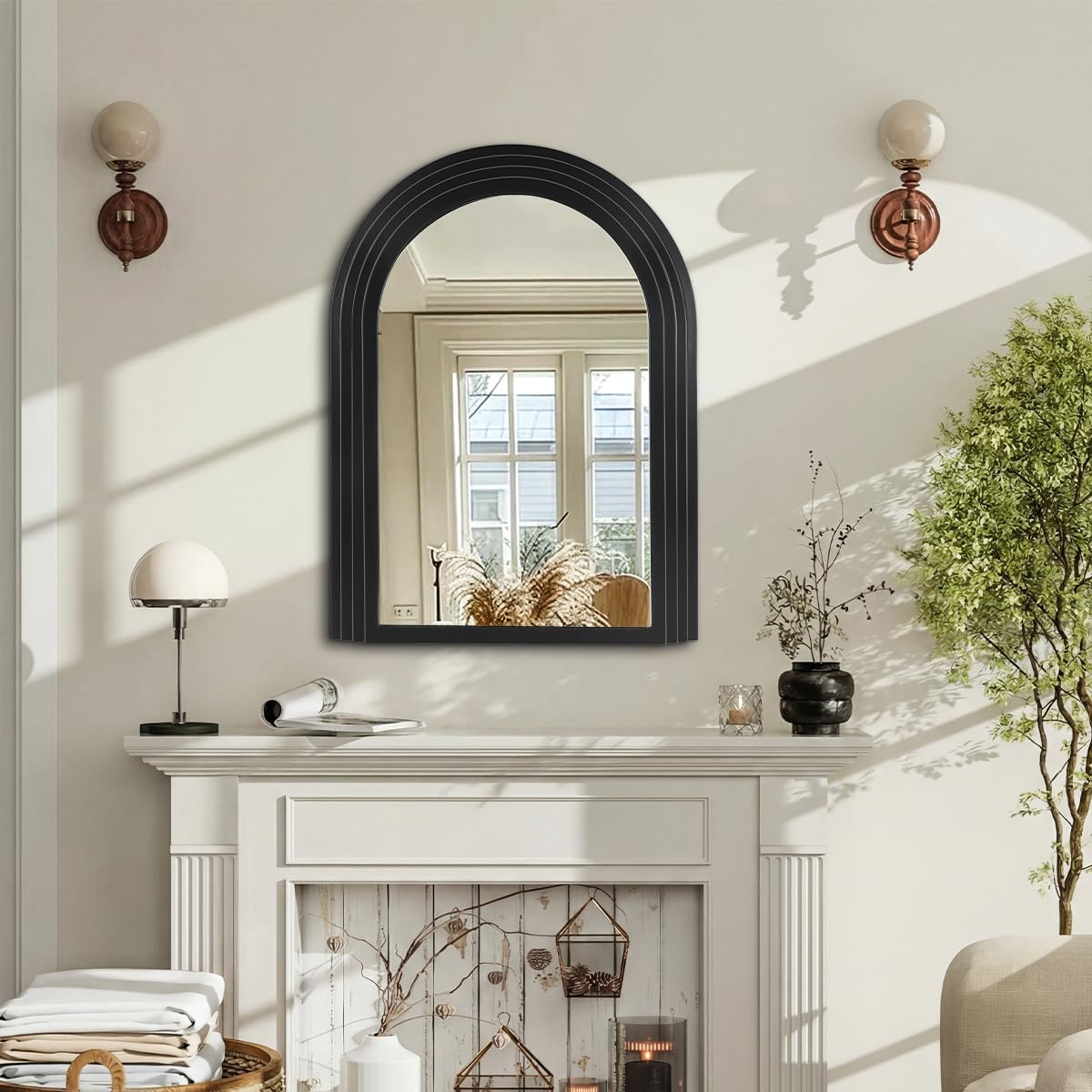 Vintage Black Arched Wall Mirror with Wood Frame for Home Décor | eBay