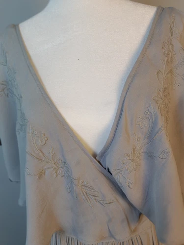 Free People Fiona S/P Grey Maxi Wrap Dress Embroidered Romantic Boho Gauzy - Picture 4 of 18