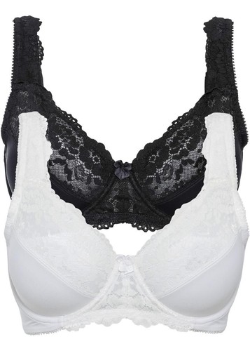 Freemans Pack of 2 Minimiser Bras in Black & Ivory Lace UK 38E (FS92-3)