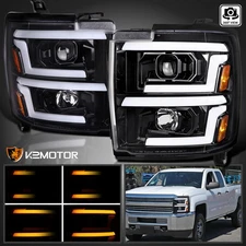 Jet Black Fits 2015-2019 Silverado 2500HD LED Sequential Projector Headlights