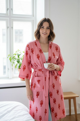 Indian Cotton Kimono Peach Scorpion Kimono Bath Robes Night Maxi Gown Robes US