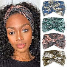 Boho Headbands for Women Cute Wide Headband Floral Print Knotted Turban Head Ban