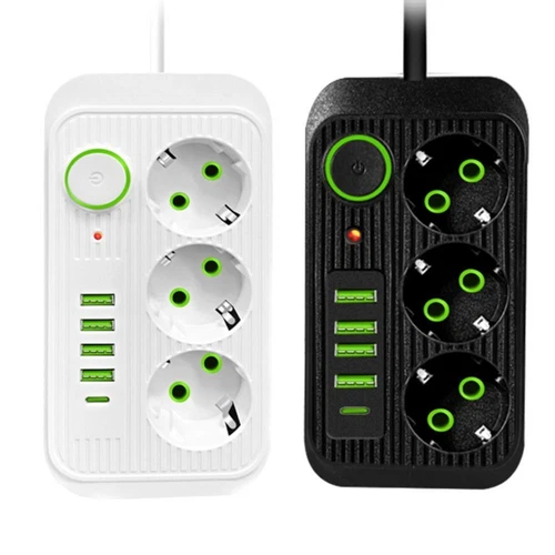 3-Outlets Surge-Protected Power Strip Smart Home Universal Plug  Travel
