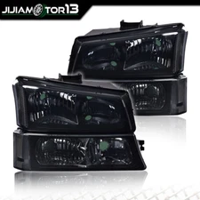 Smoked Headlights & Signal Bumper Corner HeadLamps Fit For 03-07 Chevy Silverado