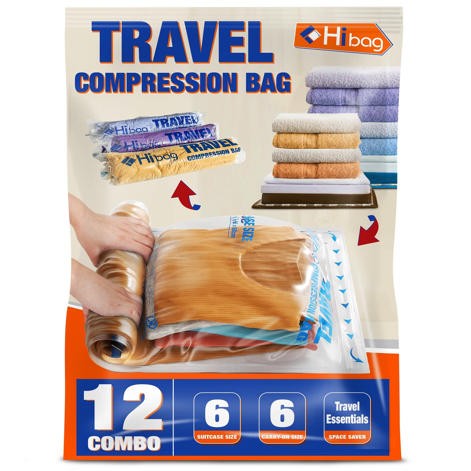 12 Compression Bags for Travel, Travel Essentials Compression Bags, Vacuum Pa...