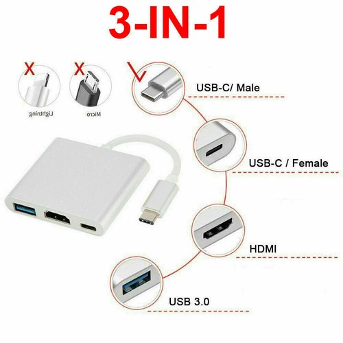 Type C USB 3.1 to USB-C 3.0 4K HDMI Adapter Cable 3 in 1 For Android LG Samsung - Picture 6 of 10