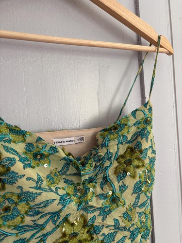 Petite Vintage Etxart & Panno 100% Silk Two Piece, Luxury Set with Sequin Floral - Picture 8 of 10